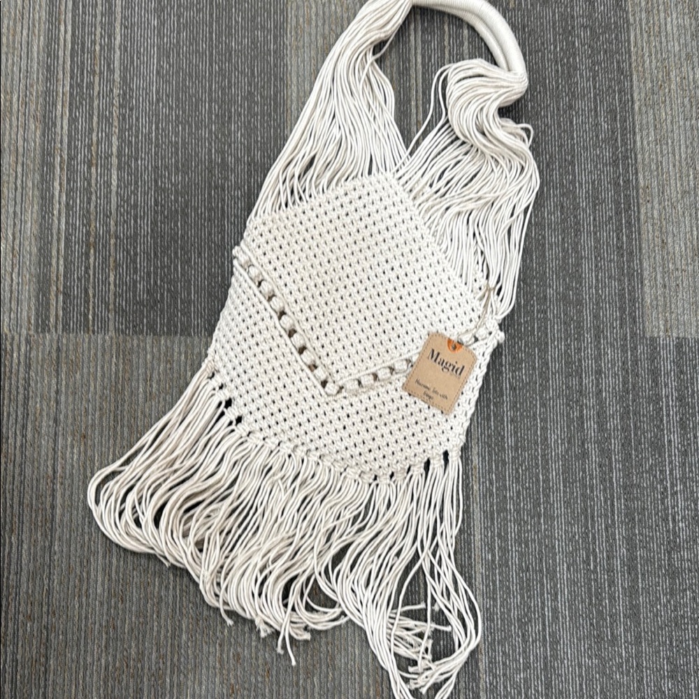 Magid Natural Cotton Macrame Fringe Shoulder Bag - Picture 4 of 10